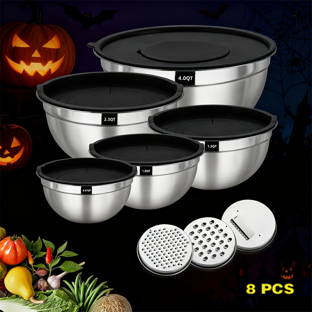 8/20pcs Heavy-Duty Stainless Steel Mixing Bowls Set with Airtight Lids - 201 Rust-Resistant Nesting Bowls (7, 3.5, 2.5, 2, 1.5, 1, 0.67QT) Non-Slip Silicone Base, Color-Coded Lids & Polish for Baking,, Serving - Large Bowl