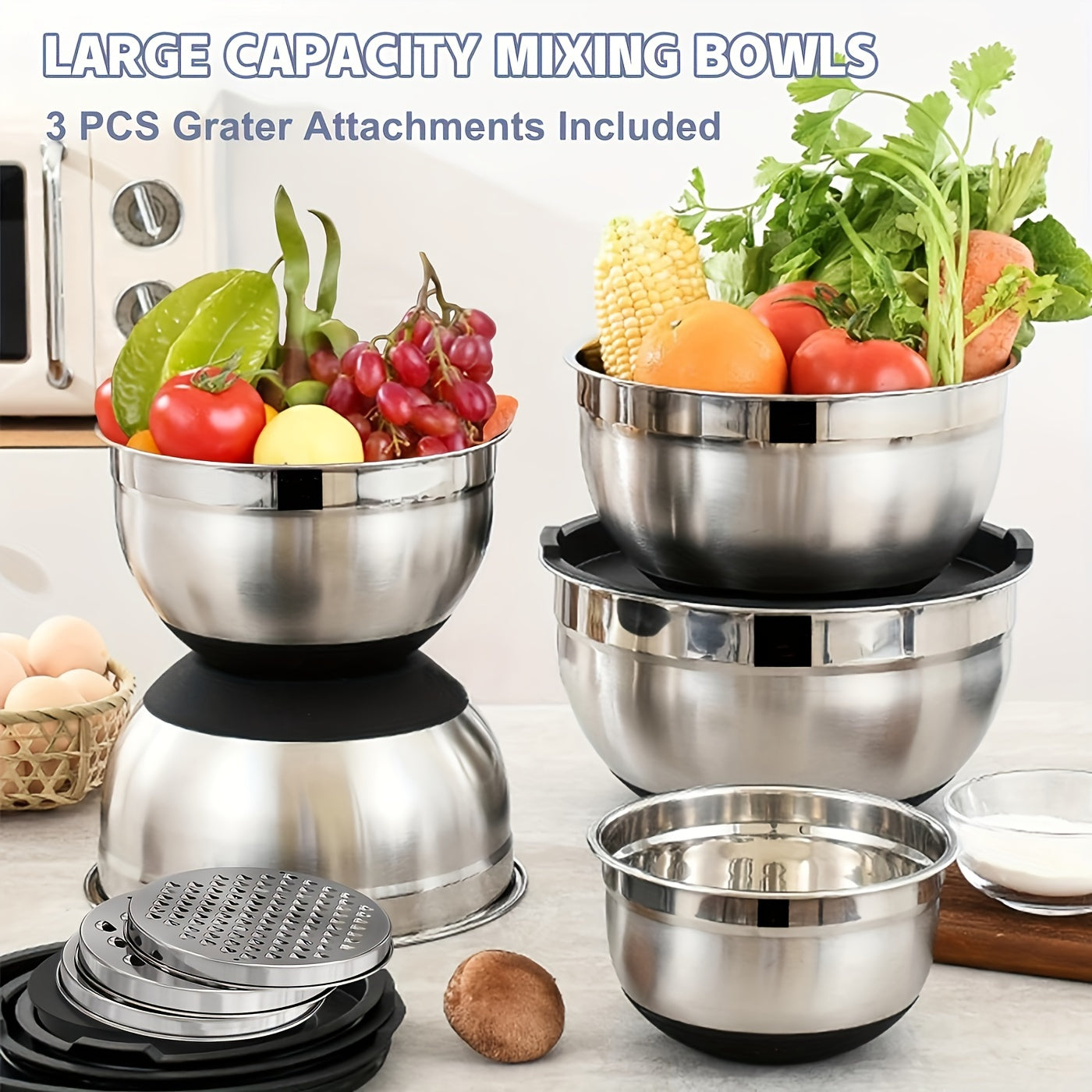 8pcs Stainless Steel Mixing Bowl Set - Includes Airtight Lids and Non-Slip Silicone Base, Perfect for Baking, Serving, Storing, and Kitchen Organization
